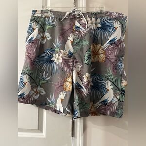 Goodfellow & Co Tropical Print Swim Board Shorts - Gray, Green, Purple